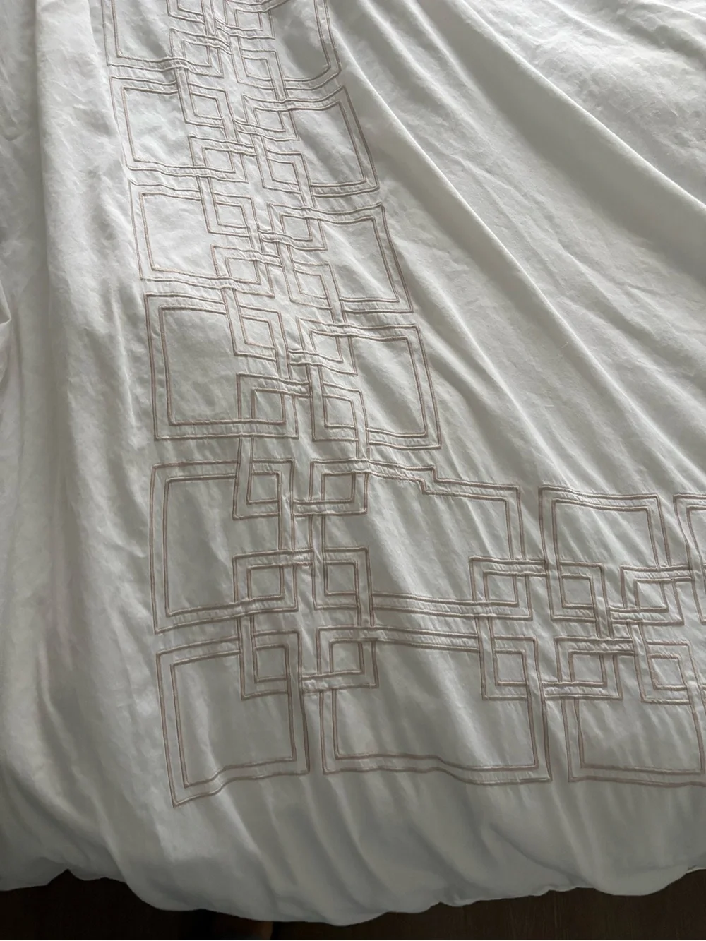 White Embroidered Geometric Duvet Cover - Elegant Home Bedding